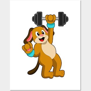 Dog at Strength training with Dumbbell Posters and Art